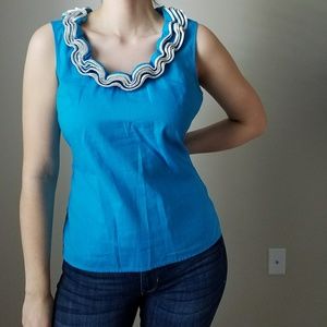 Bright Blue Top w/ White Ruffle Collar